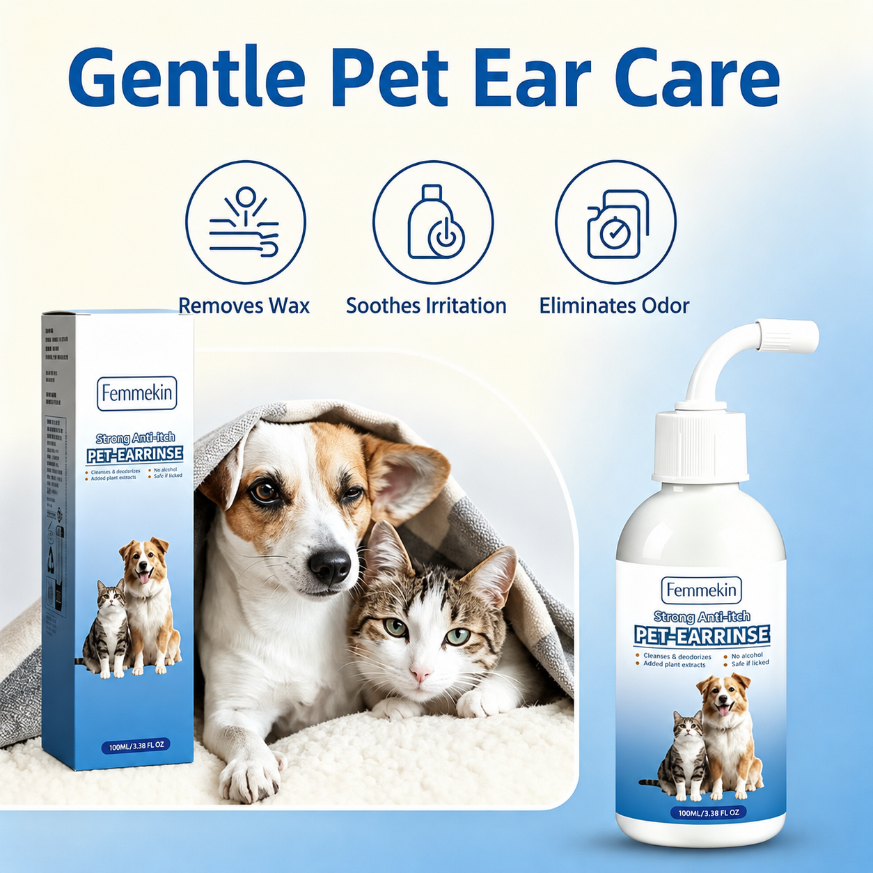 Gentle Pet Ear Wash | Odor-Free Cleaning for Dogs & Cats🌿