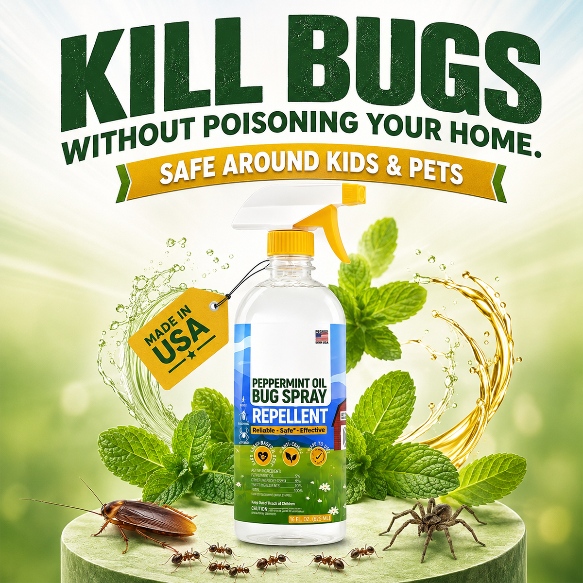 Natural Peppermint Oil Pet Bug Repellent Spray 16oz