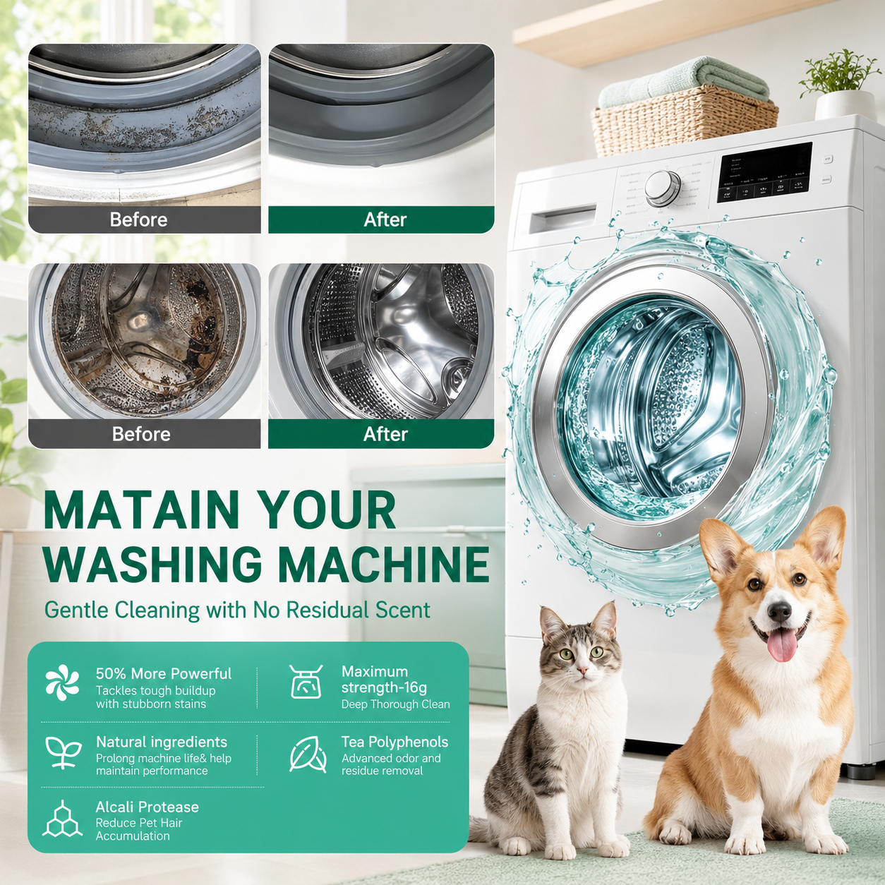 Eco Friendly Washing Machine Cleaner for Pet Odor Removal
