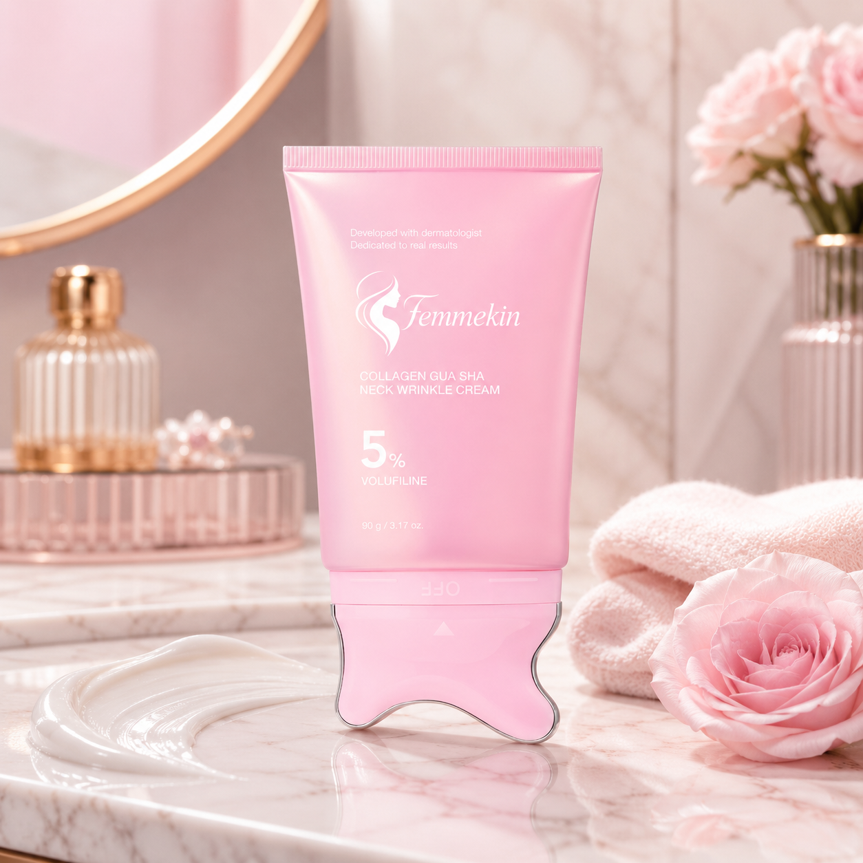 Collagen Gua Sha Neck Firming Cream with Volufiline Massager
