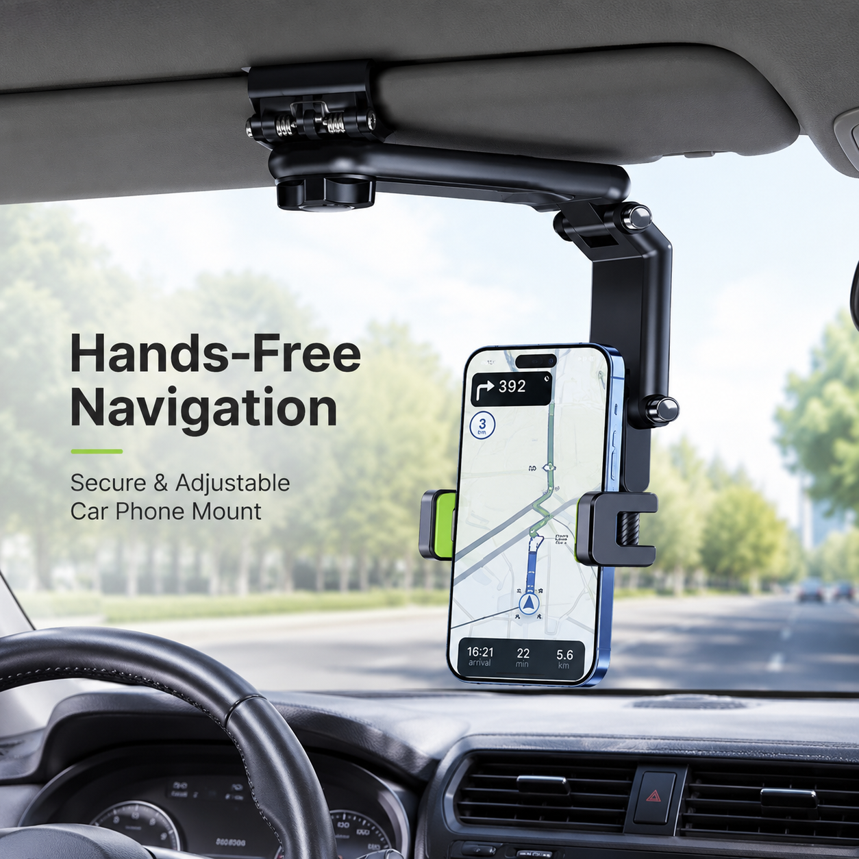 Long Arm 360 Rotating Car Phone Mount with Secure Clamp