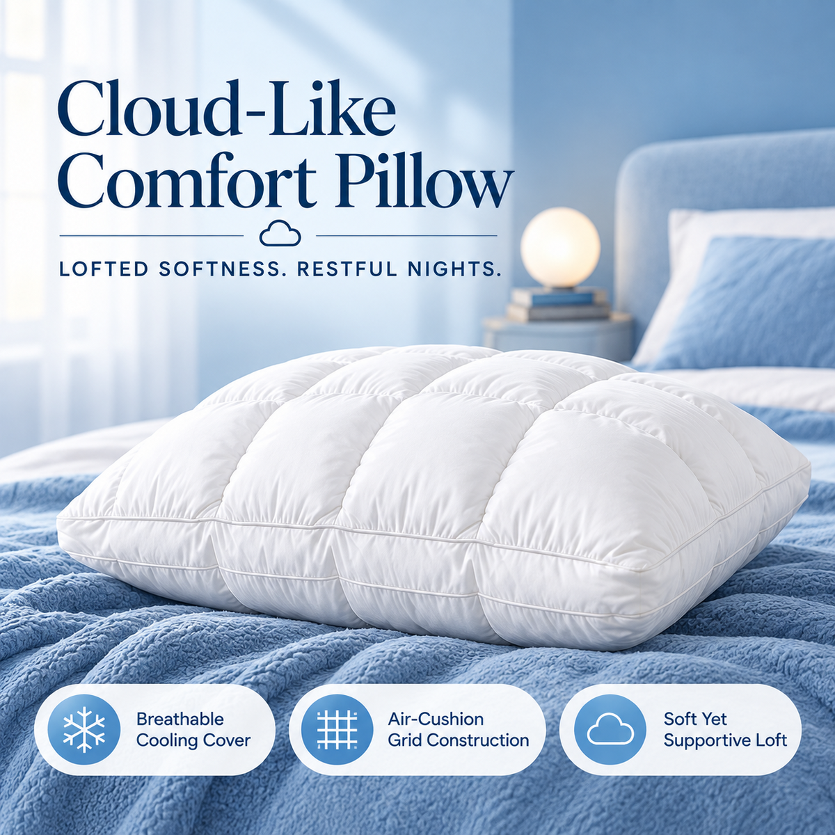 Cooling Puff Grid Pillow – Ultra Soft Ice-Silk Sleeping Pillow