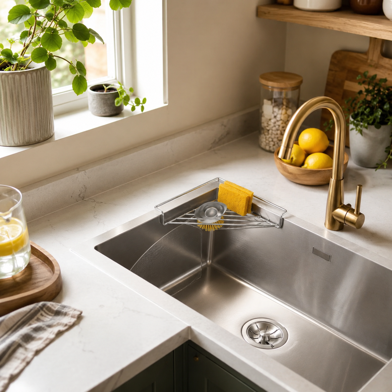 Stainless Steel Triangle Sink Drying Rack and Kitchen Organizer