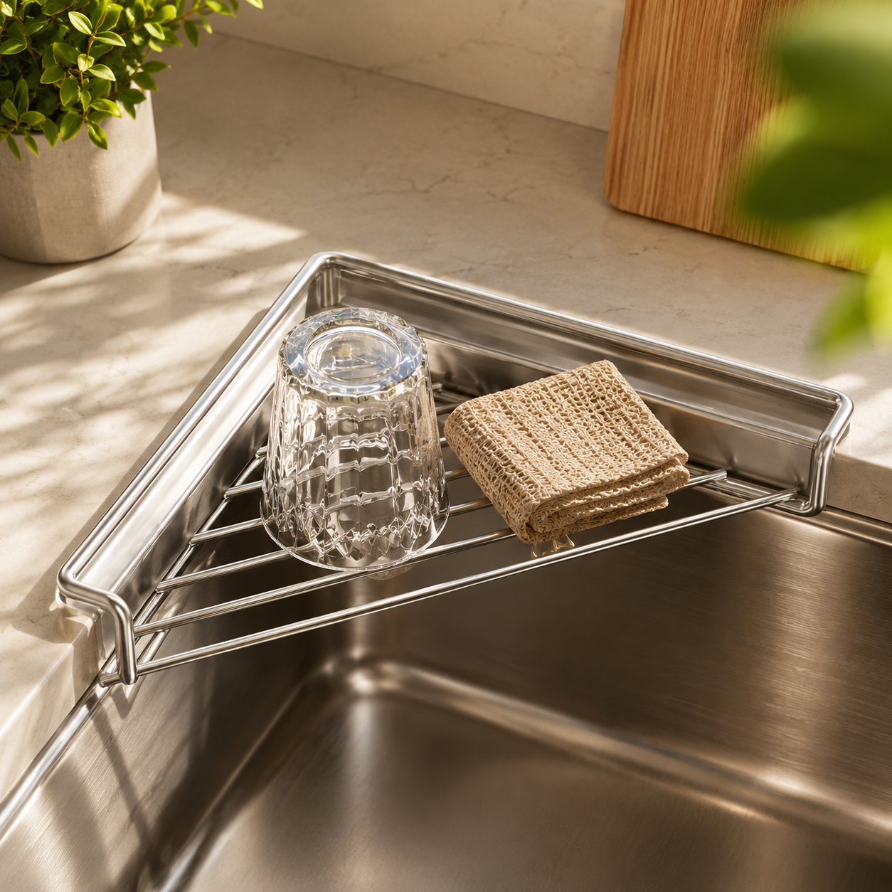 Stainless Steel Triangle Sink Drying Rack and Kitchen Organizer
