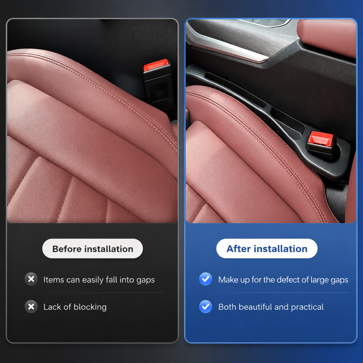 Leak Proof Car Seat Gap Filler Organizer
