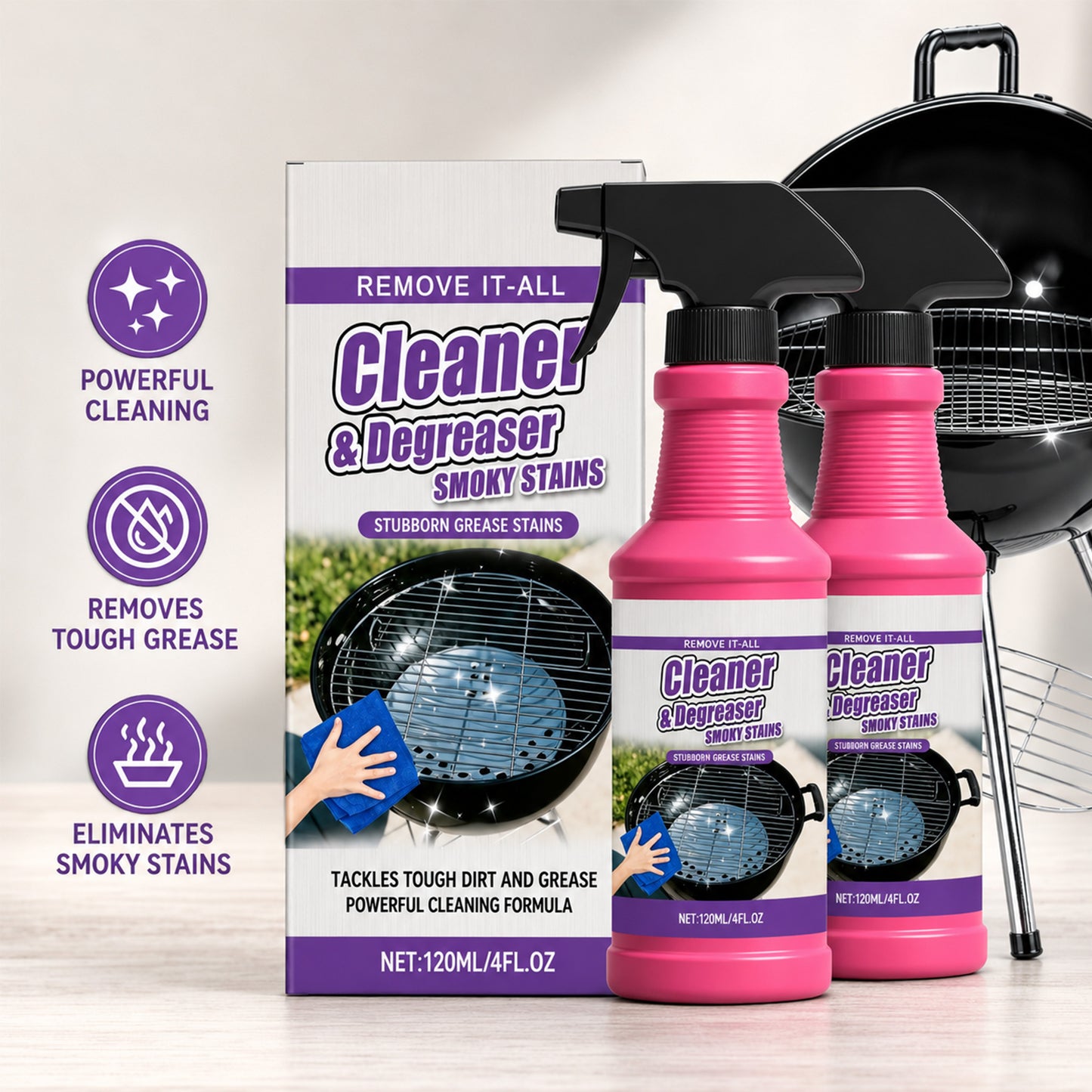 Heavy Duty BBQ Grill Cleaner Degreaser Spray for Grease and Smoky Stain Removal