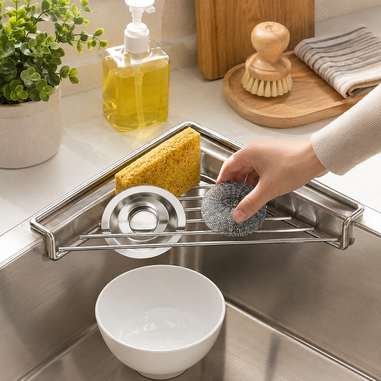 Stainless Steel Triangle Sink Drying Rack and Kitchen Organizer