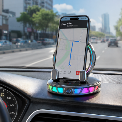 360° Rotating Wireless Charging Car Phone Mount with RGB Light