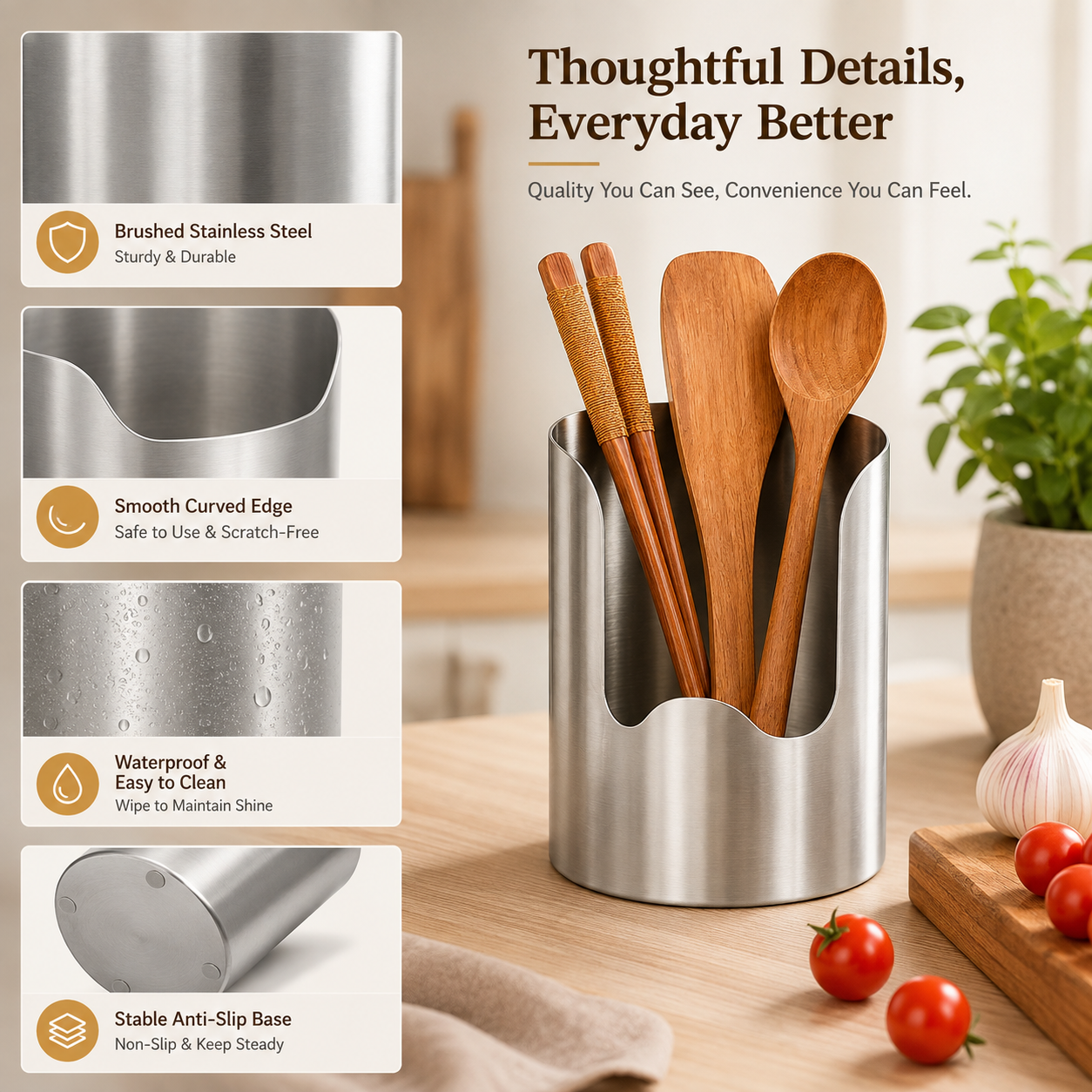 Multi-Functional Stainless Steel Kitchen Utensil Holder