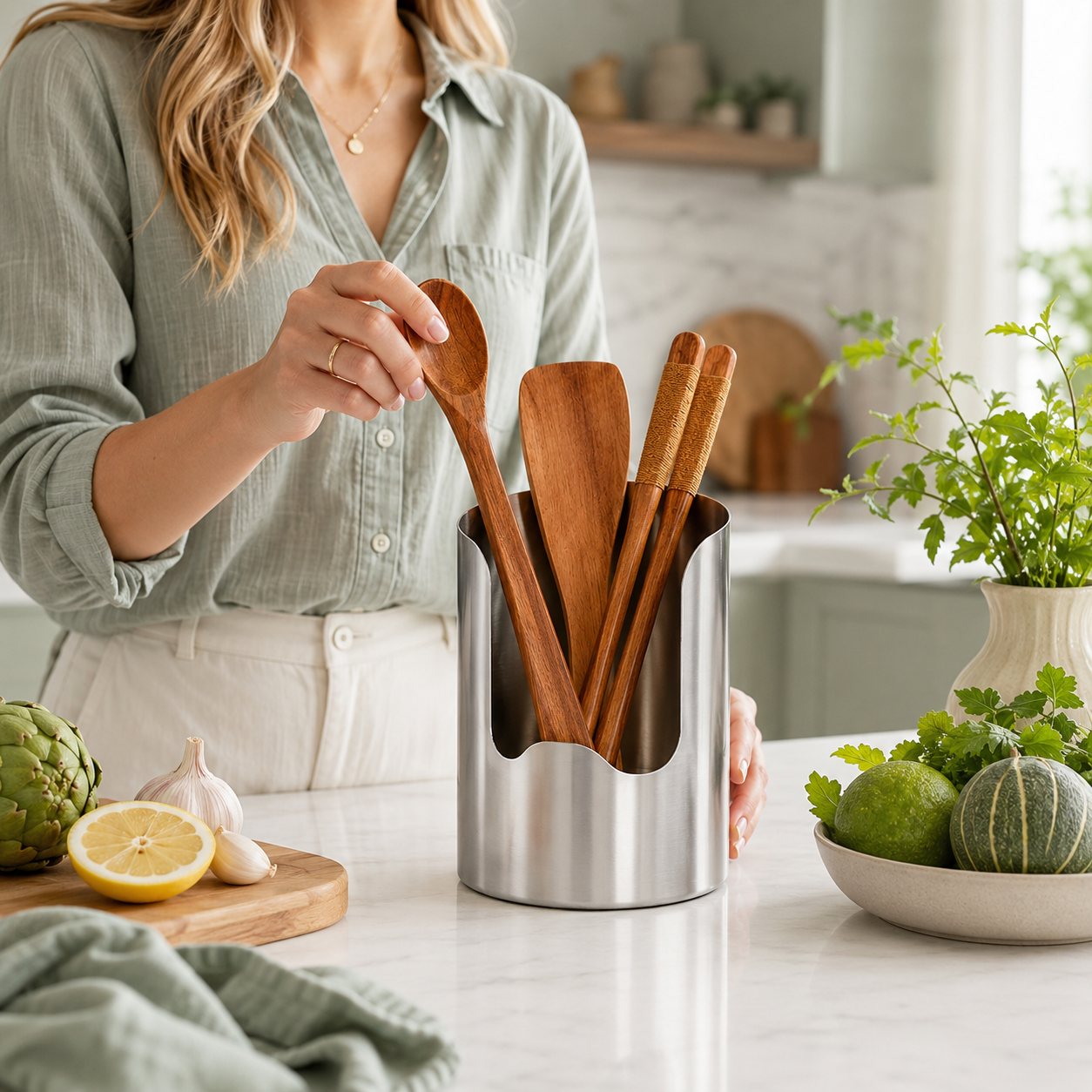 Multi-Functional Stainless Steel Kitchen Utensil Holder
