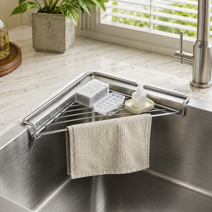 Stainless Steel Triangle Sink Drying Rack and Kitchen Organizer