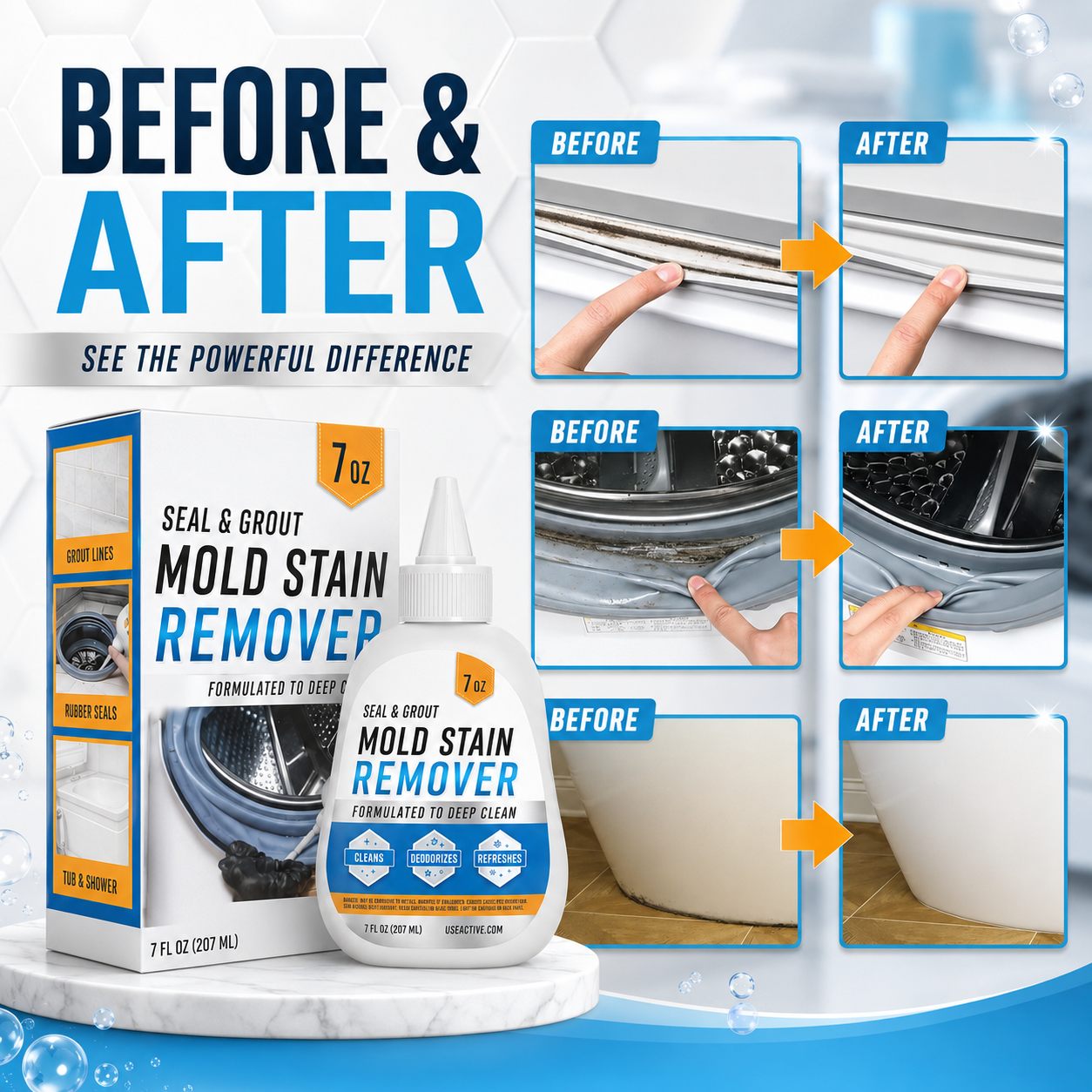 Mold and Stain Remover Gel for Washing Machine Seals and Bathroom