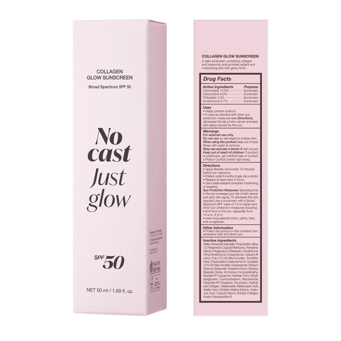 Collagen Sunscreen SPF 50 Lightweight No White Cast Glow Formula（Free mascara）