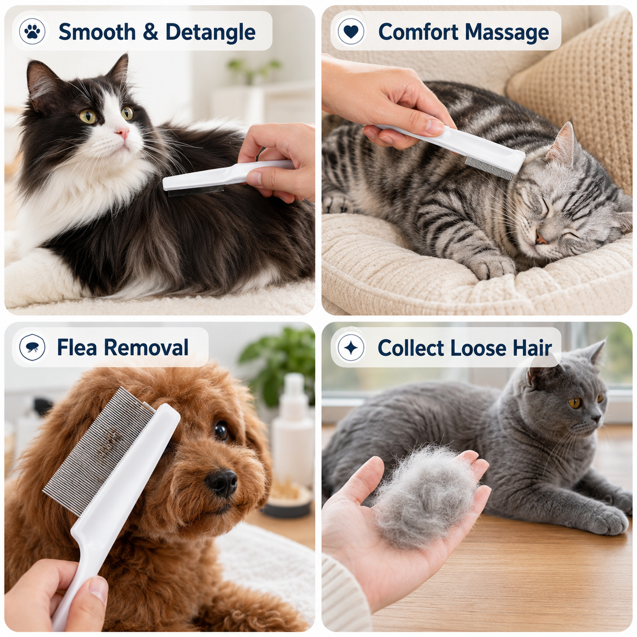 2 Pack Pet Grooming Comb Set for Small Dogs and Cats Flea and Lice Removal