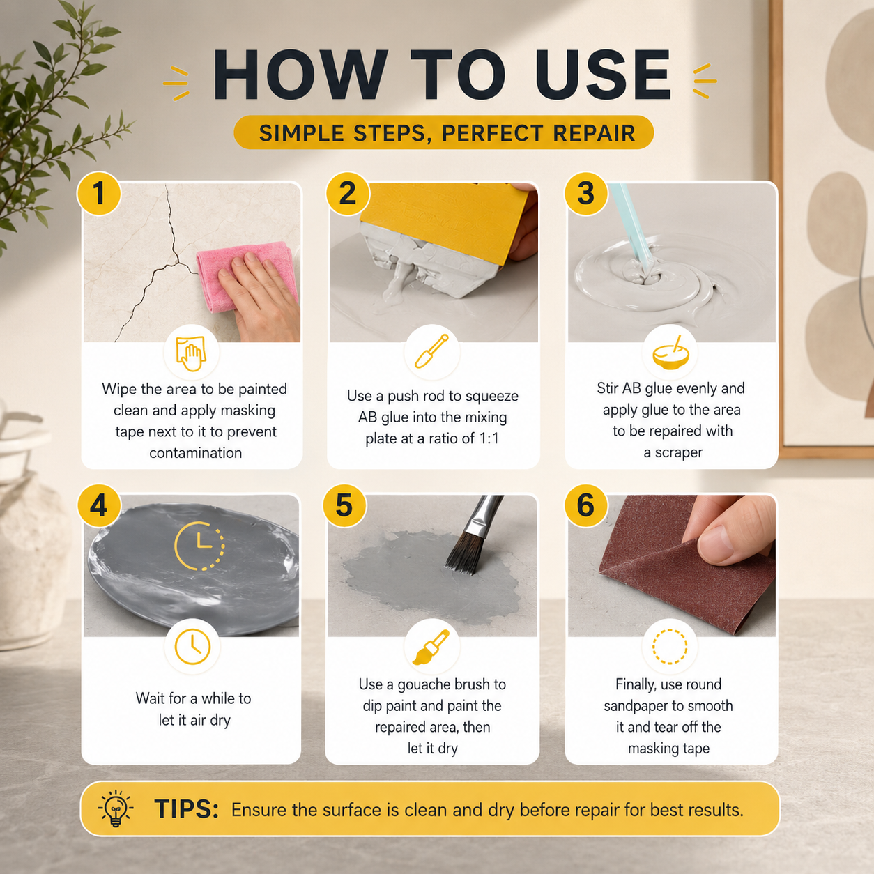 Quick Drying Tile Repair Glue Kit for Wall and Floor Cracks