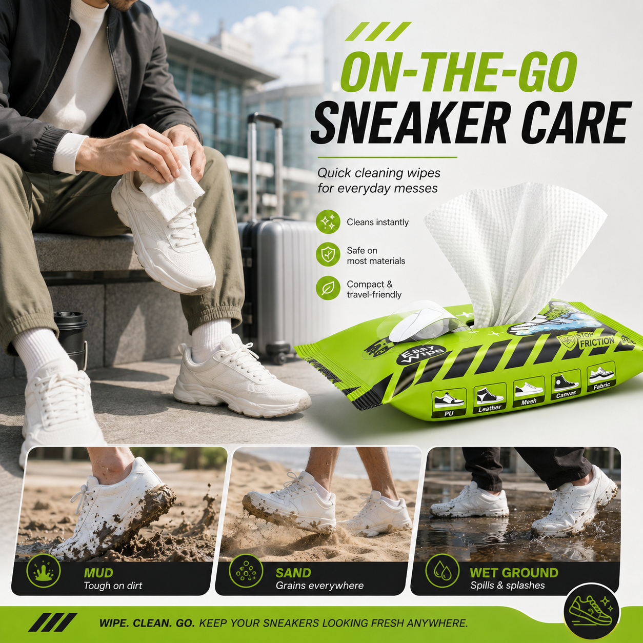 Complete Shoe Cleaning and Care Kit with Brushes and Stain Removal Wipes