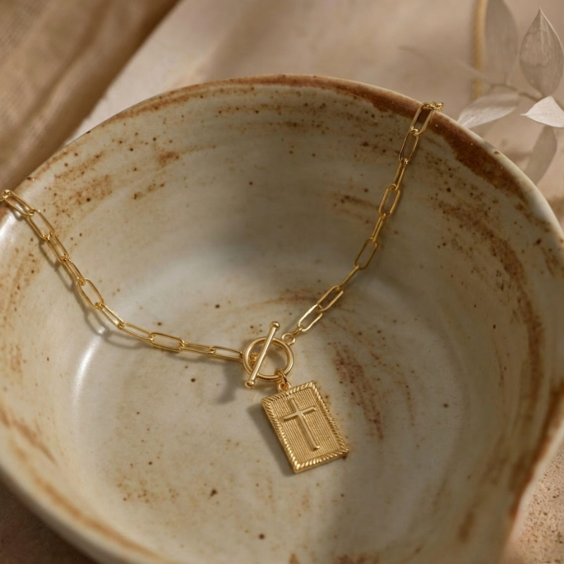 The Eternal Cross Pendant Necklace - 14k Gold Plated Stainless Steel