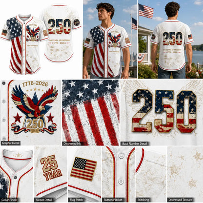 USA 250th Anniversary Baseball Jersey – Patriotic Eagle Button Shirt Plus Size Friendly