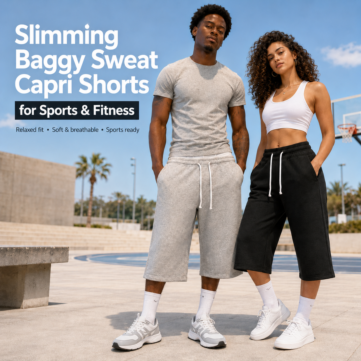 Slimming Baggy Sweat Capri Shorts for Sports & Fitness