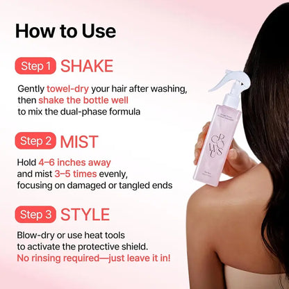 GROWUS Due Rose Damaged Hair Leave-In Treatment Spray 250ml - Haircare Beauty Products, Leave In Conditioner for Adults Wavy Dry Hair, Ceramide Keratin 7 Collagen, Anti-Frizz Glossy Shine, Rose Musk Perfume
