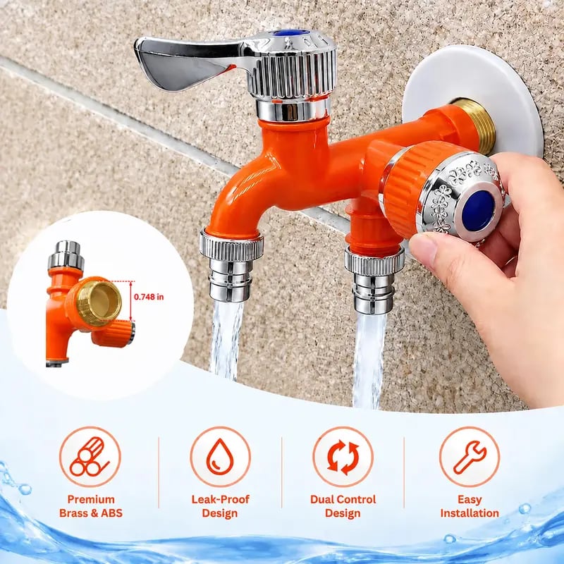 🎉Dual-Outlet Water Faucet | Run Washer & Hose Simultaneously ⚡