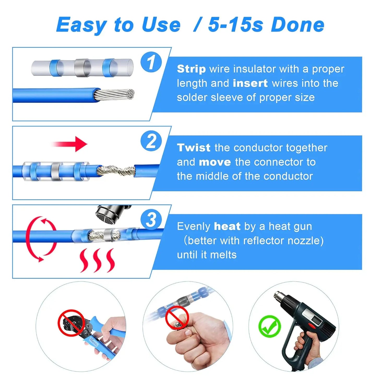 Waterproof Solder Seal Wire Connectors for Automotive Marine and Stereo Use 300 Pieces