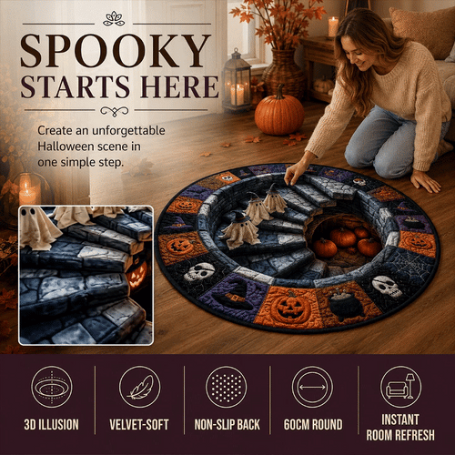 🔥 Flash Sale - 3D Haunted Stairway Round Halloween Rug