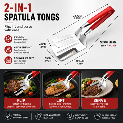 🍳 2-in-1 Stainless Steel Spatula Tongs – Grip, Flip & Serve