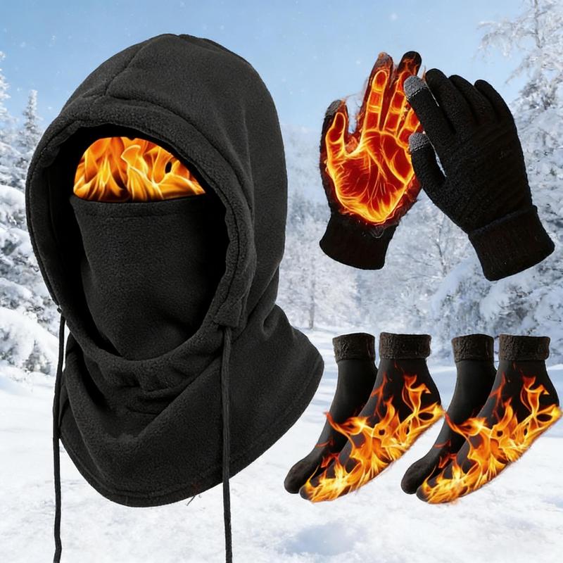 4-Piece Winter Thermal Set – Windproof Balaclava, Gloves & Warm Socks