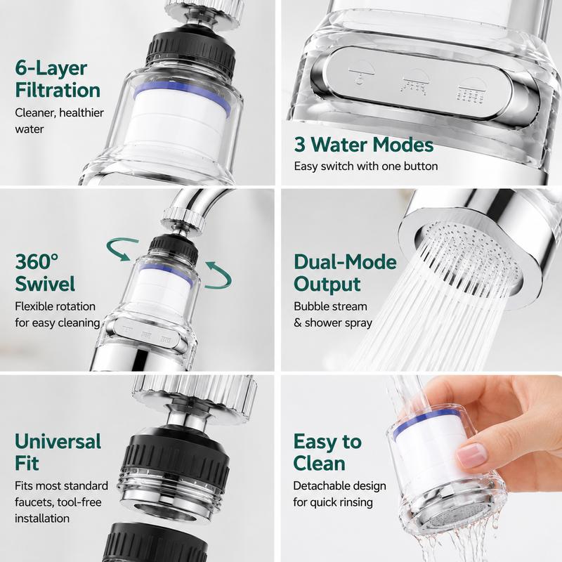 360° Rotating Faucet Filter Extender with 3 Water Modes