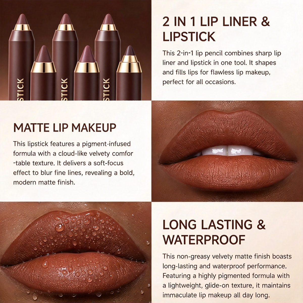 Matte Brown Lipstick| Waterproof Non-Stick Cup