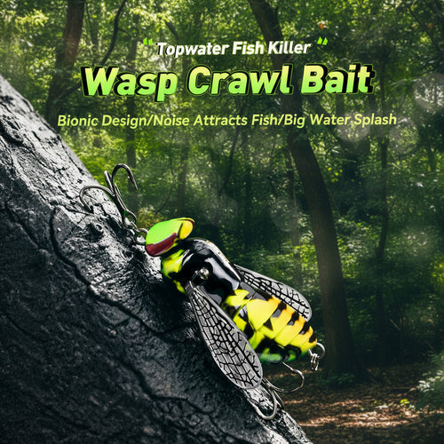 🐝 Bionic Wasp Crawl Bait - Topwater Micro Fishing Lure with Acoustic Noise Steel Balls for Bass & Pike Professional Anglers