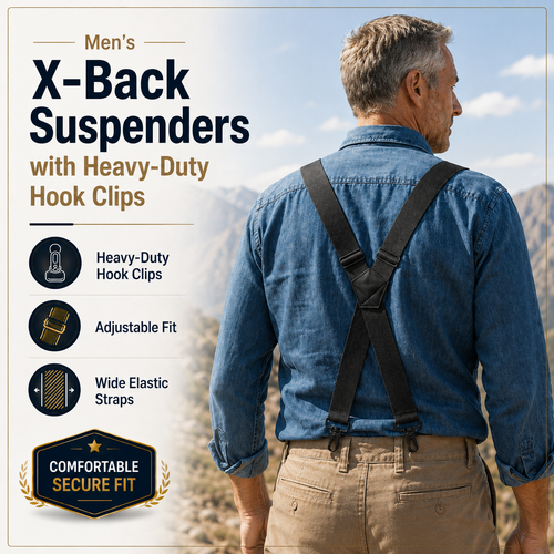 Men's X-Back Suspenders with Heavy-Duty Hook Clips – Wide, Adjustable & Durable for Work & Casual