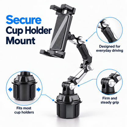 Adjustable Car Cup Holder Phone & Tablet Mount – 360° Rotating Universal Stand
