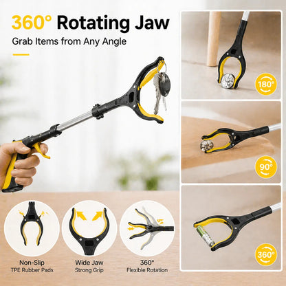 43" Extra Long Grabber Reacher Tool – Heavy Duty with 360° Rotating Jaw & Magnets