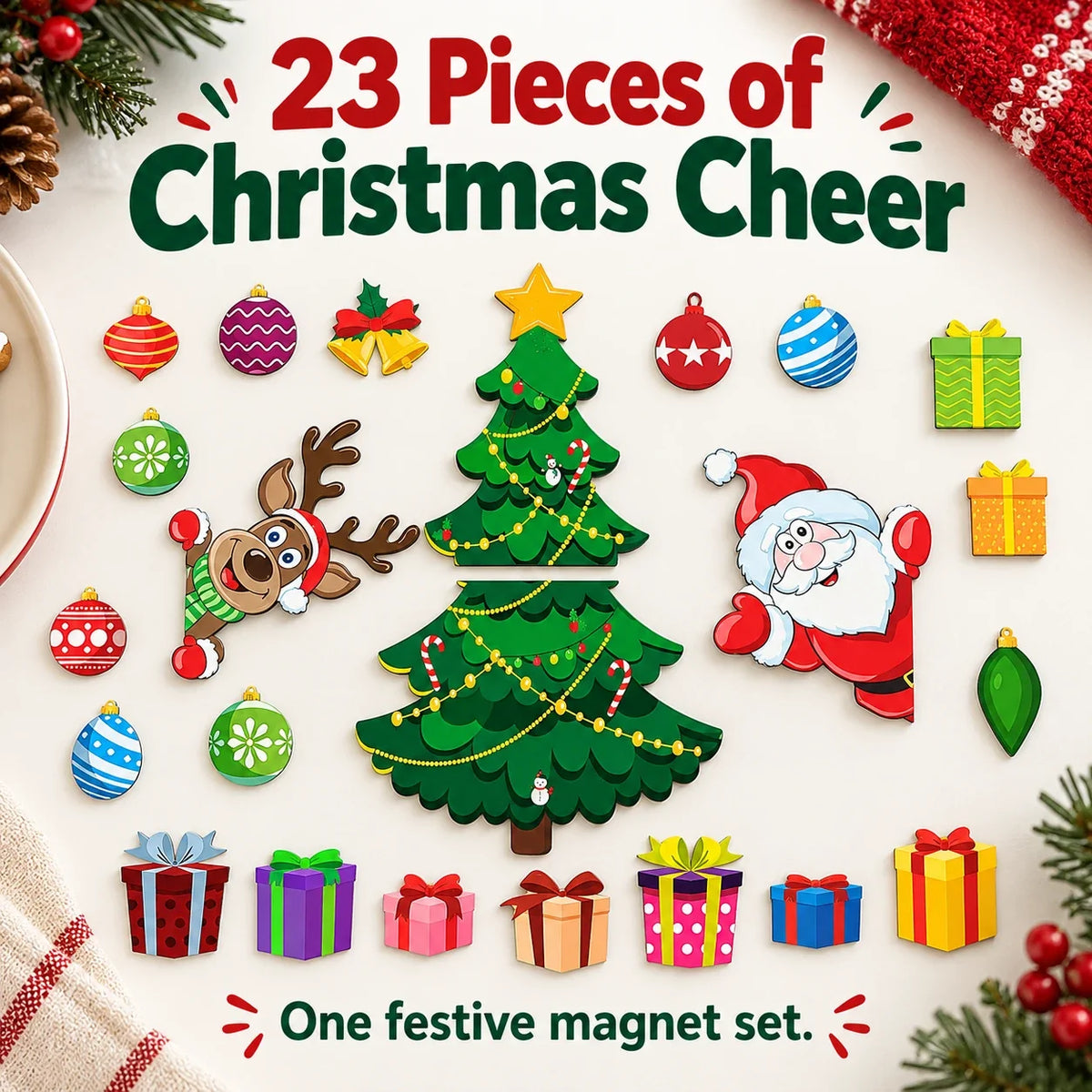 🎄 Christmas Fridge Magnets – 23-Piece Holiday Makeover
