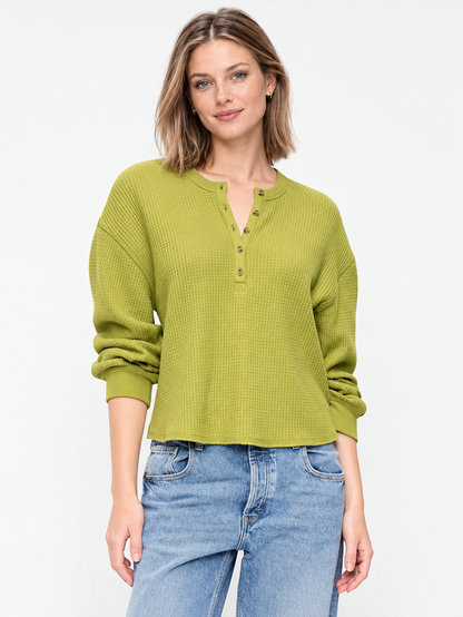Women's Casual Long Sleeve Crew Neck Henley Shirt