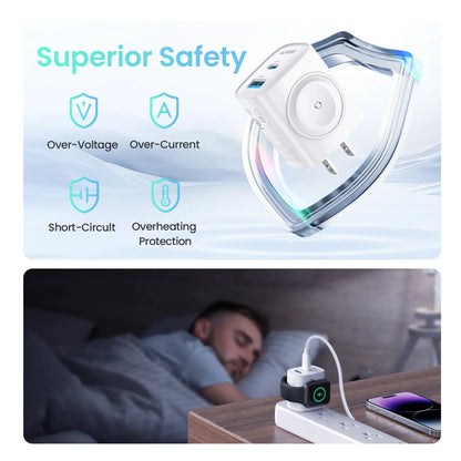 3-in-1 Magnetic Wireless Charger Plug with USB-C Fast Charging
