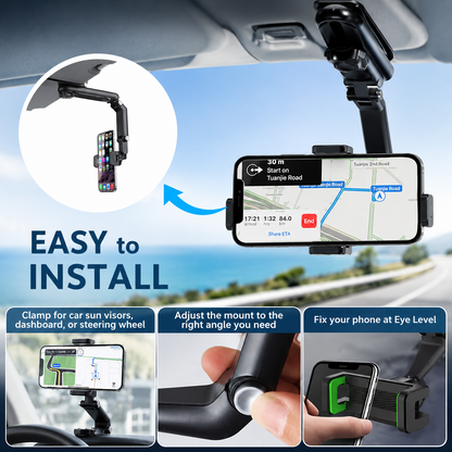 Long Arm 360 Rotating Car Phone Mount with Secure Clamp