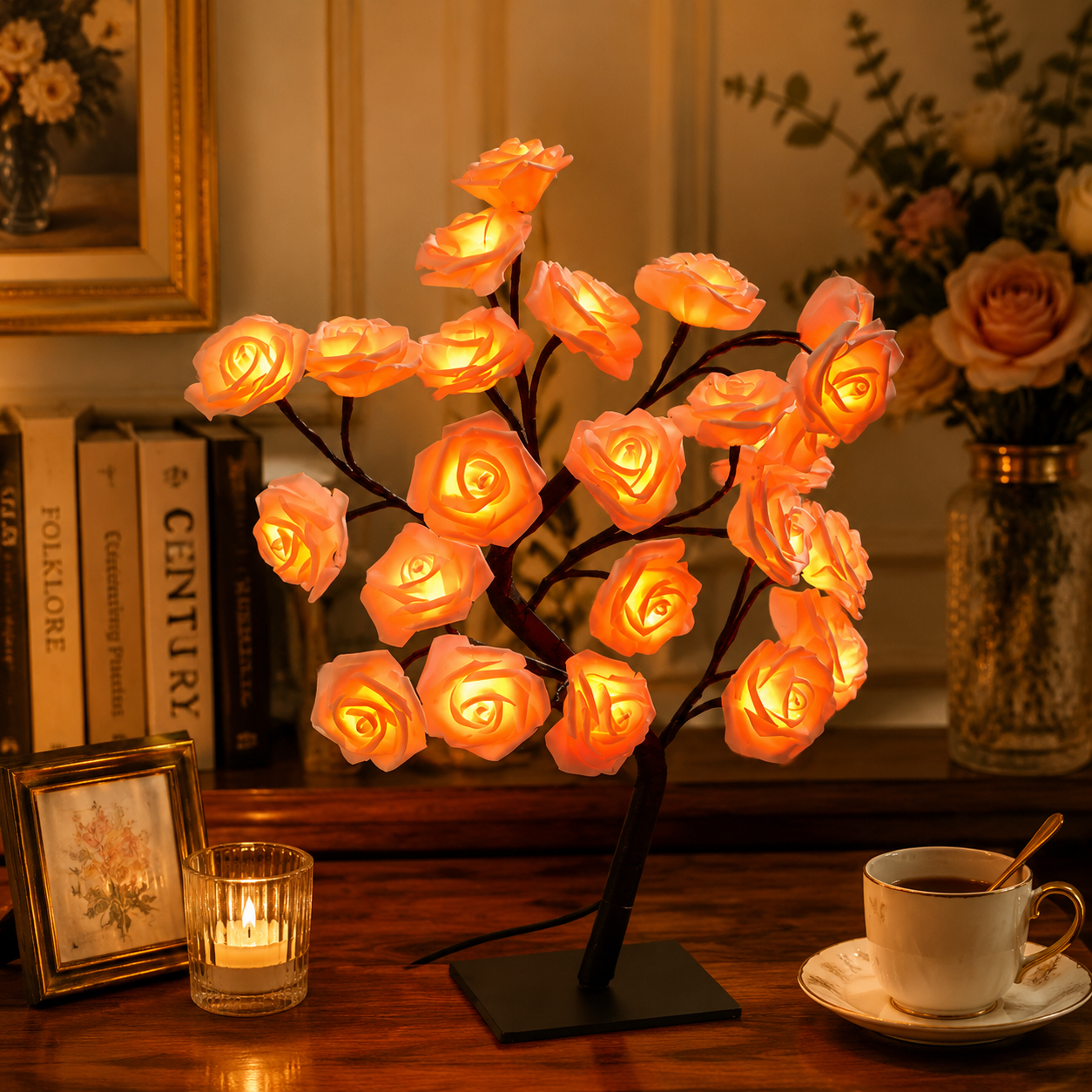 Rose Shaped USB Powered Table Lamp Night Light for Bedroom