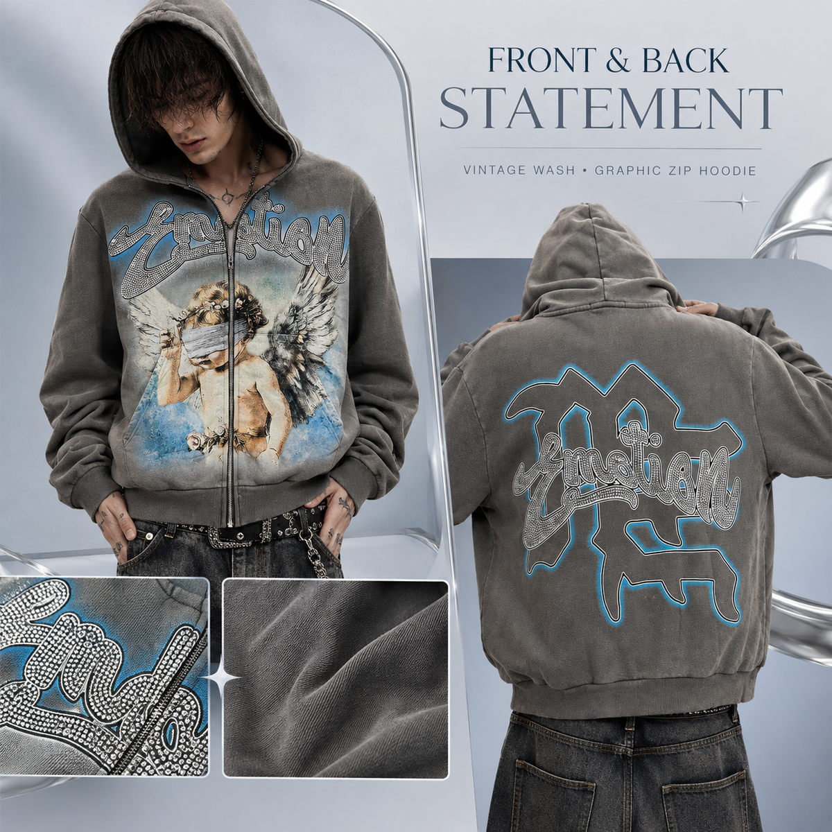 Femmekin Vintage Wash Statement Zip Hoodie