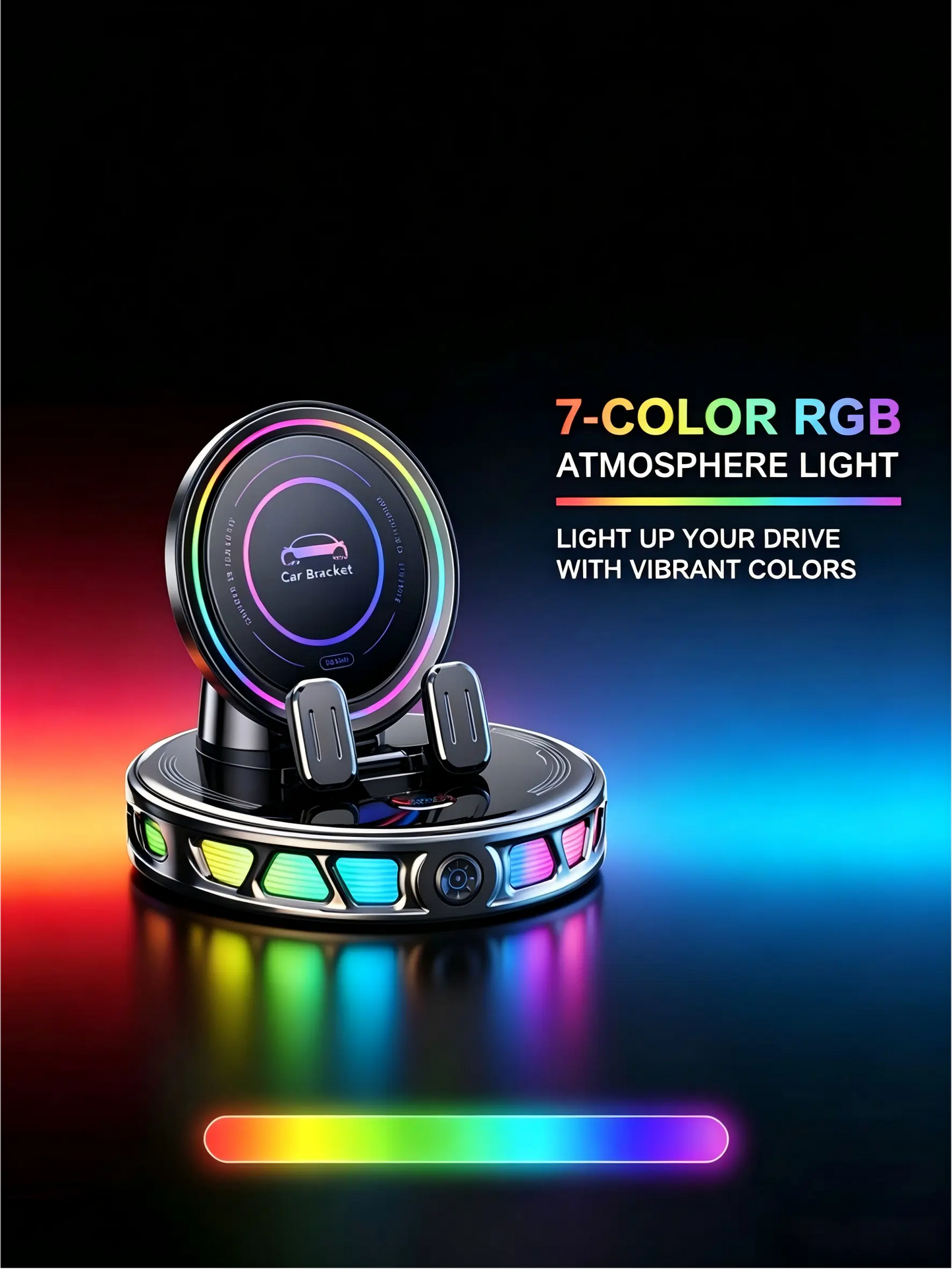 【DealsForYouDays】360° Rotating Wireless Charging Car Phone Mount with RGB Ambient Light — Ultra-Stable Suction, Auto-Lock, Fits Dashboard, Windshield, Compatible with iPhone and Android