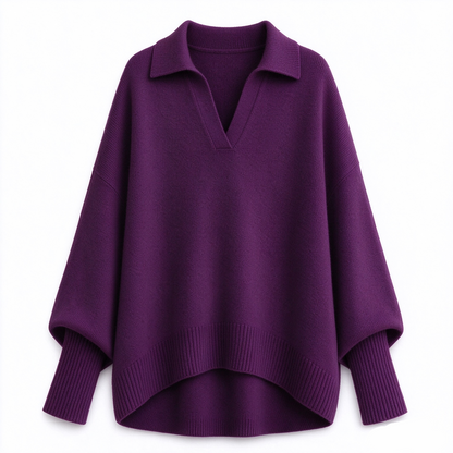 Women's Loose Fit Collared Knit Sweater Casual Slouchy Solid Color Long Sleeve Knitwear