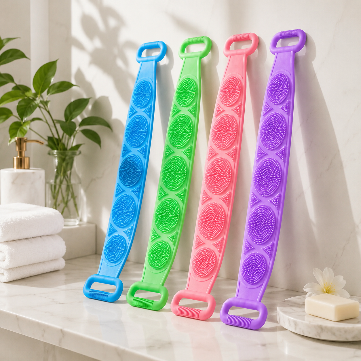Double Sided Silicone Back Scrubber with Long Handles