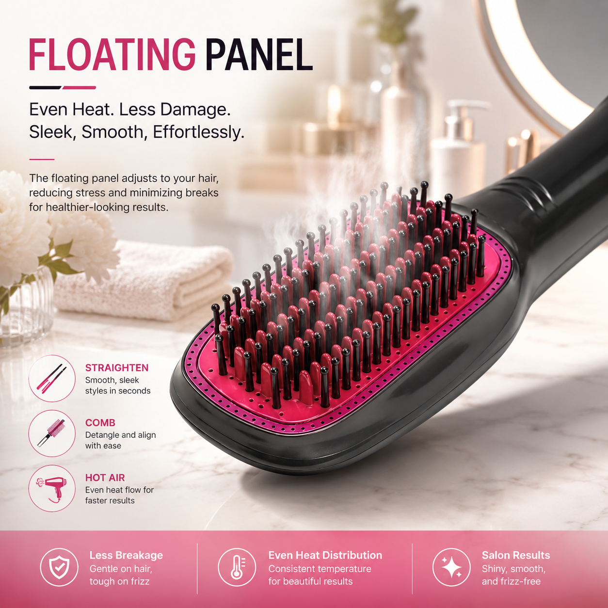 One-Step Hair Dryer and Styling Brush for Smooth Straight Hair