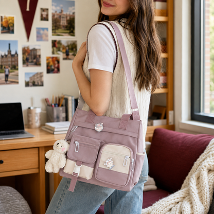 👜 Multi‑Pocket Canvas Tote Bag - Crossbody Shoulder Bag for School Work Travel