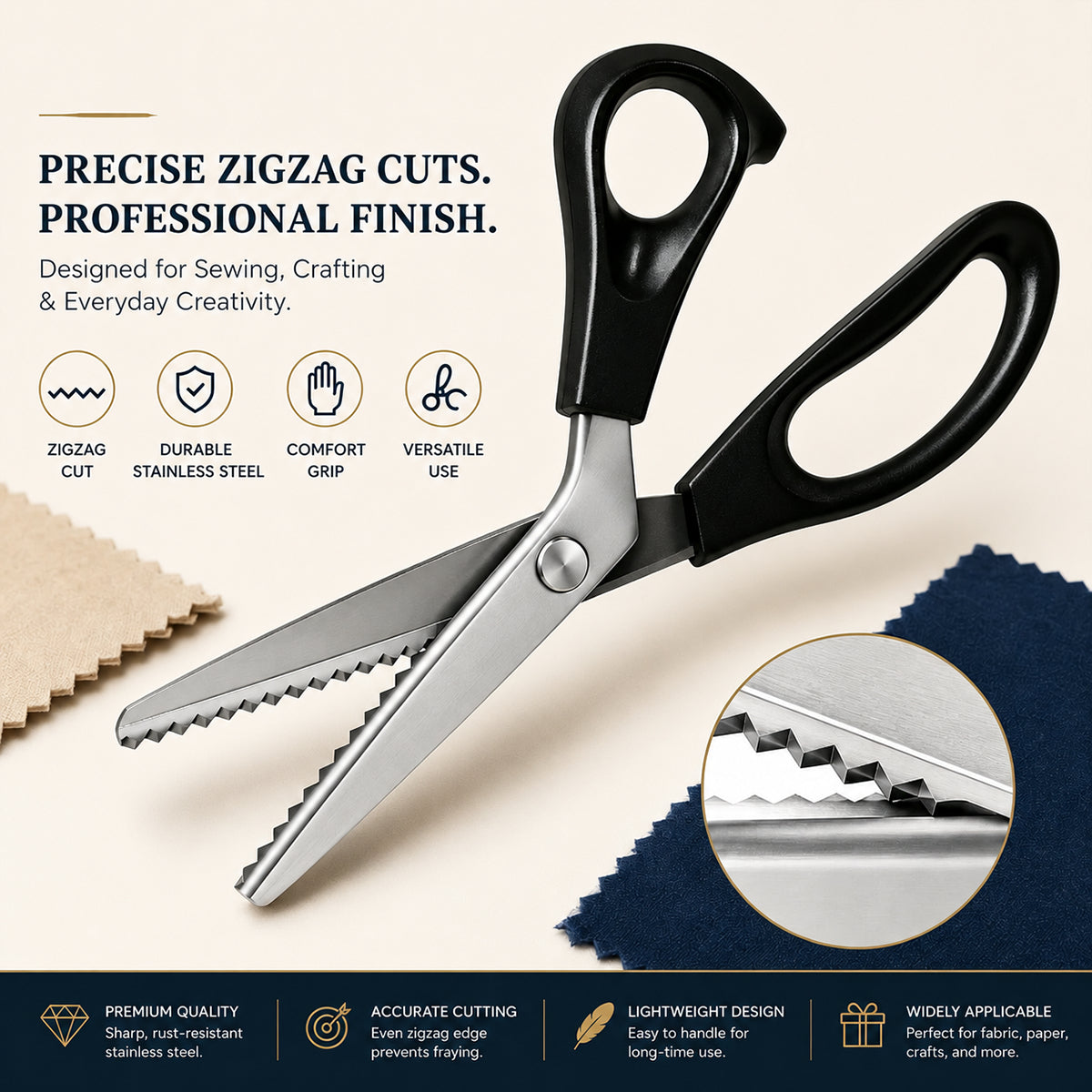 Stainless Steel Zig Zag Scissors for Fabric, Sewing and DIY Crafts