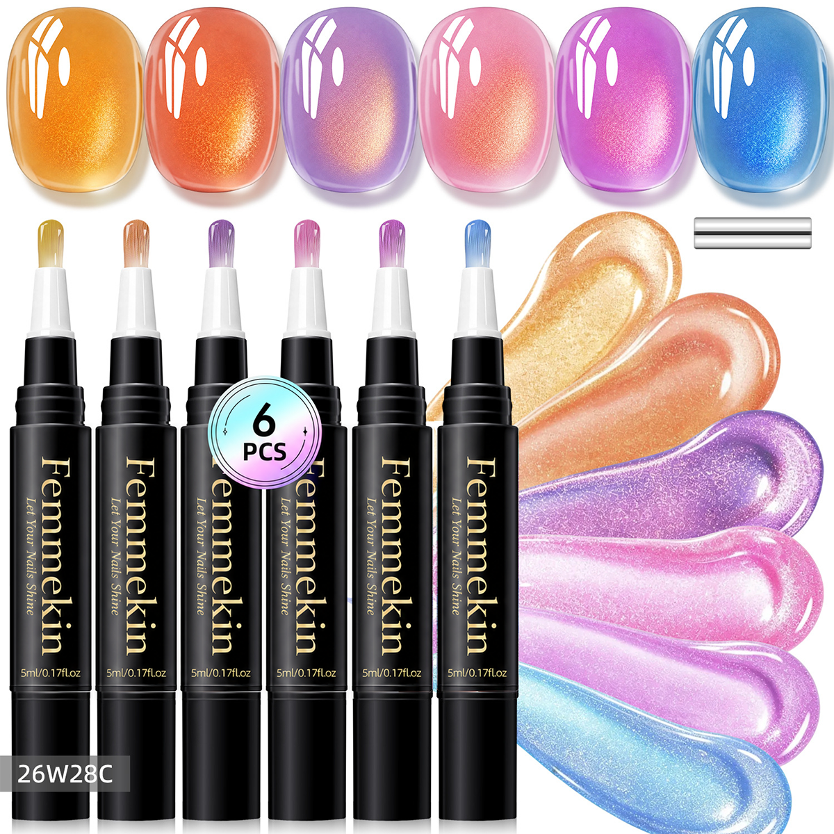 5 in 1 Aurora Gel Nail Polish Pen with Base Color and Top Coat