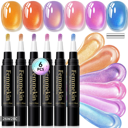 5 in 1 Aurora Gel Nail Polish Pen with Base Color and Top Coat