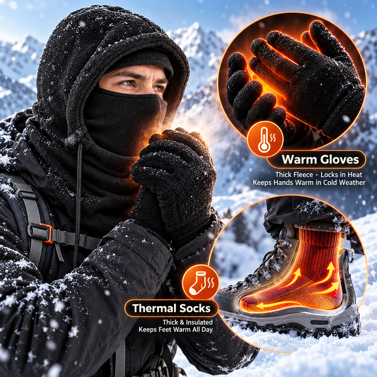 4-Piece Winter Thermal Set – Windproof Balaclava, Gloves & Warm Socks